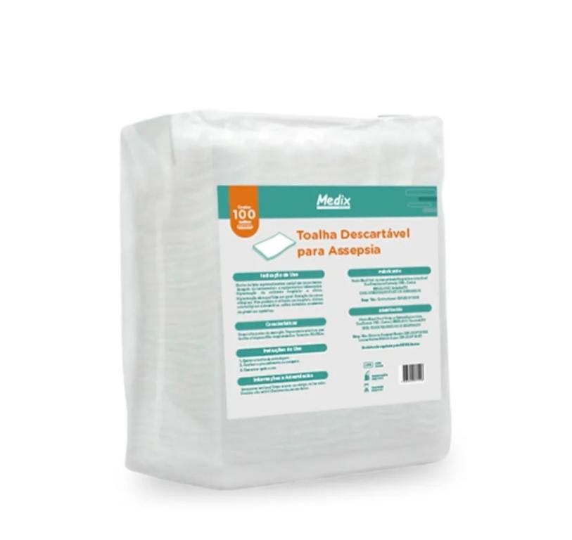 TOALHA DESCARTAVEL P/ASSEPSIA 50G 30X35CM C/100UN MEDIX