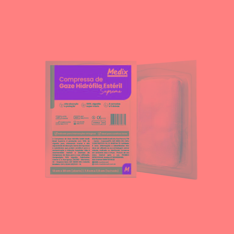 COMPRESSA DE GAZE HIDROFILA ESTERIL 13G ETO 7,5CMX7, 10CM 10UN MEDIX CLASSIC