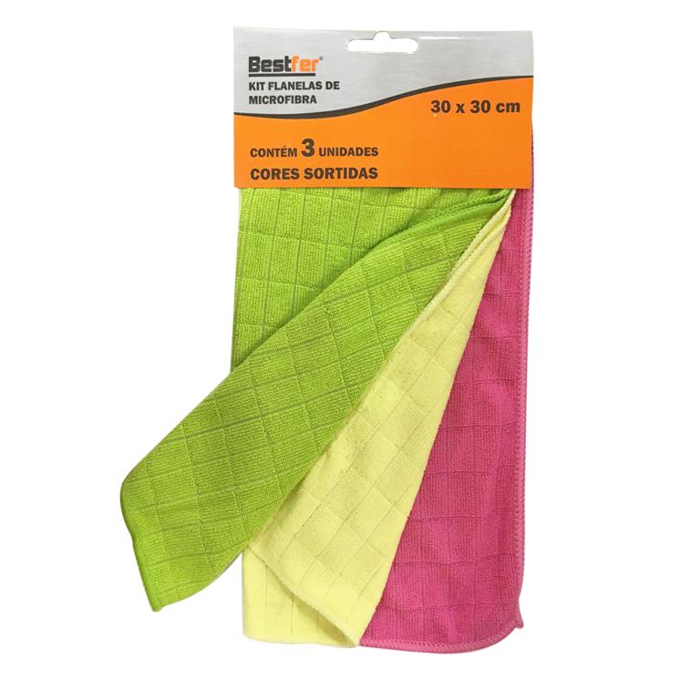 FLANELA DE MICROFIBRA 30X40CM KIT 3PCS