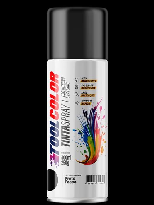 TINTA SPRAY 400ML TOOLCOLOR UG PRETO FOSCO - Lote: A1810065 Validade: 31/10/2027