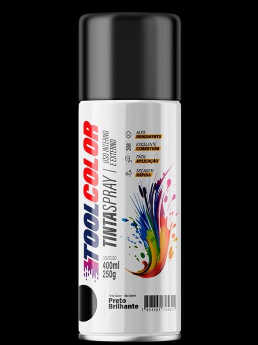 TINTA SPRAY 400ML TOOLCOLOR UG PRETO BRILHANTE - Lote: A1810064 Validade: 31/10/2027