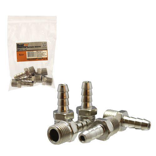 CONECTOR ESPIGAO MACHO NPT 5/16 ROSCA 1/4 - 5PCS
