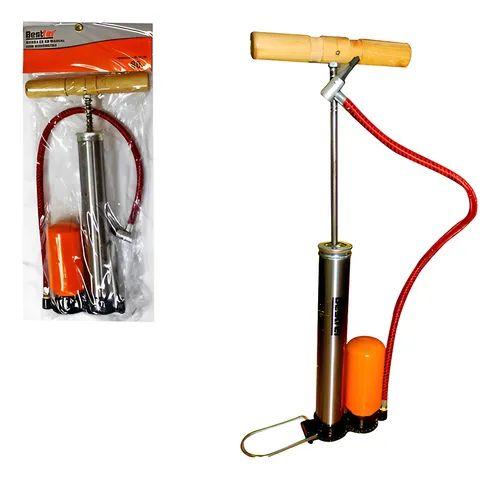 BOMBA DE BICICLETA MINI C/MULTI DE PRESSAO PUNHO MAD 34CM