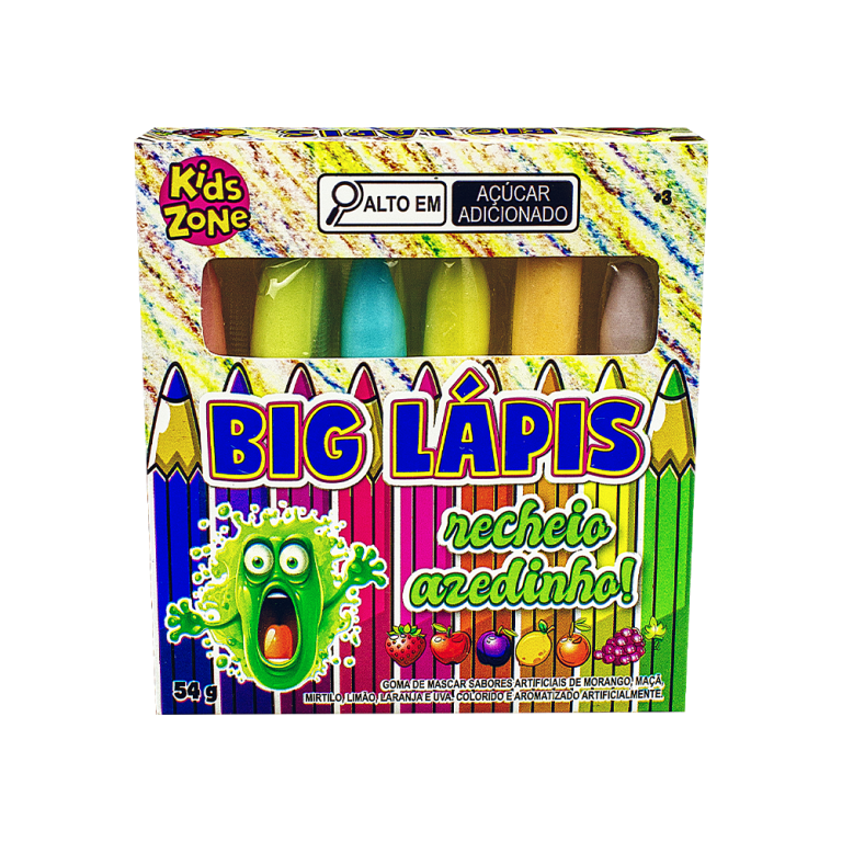 KIDS BIG LAPIS GOMA DE MASCAR C/ RECHEIO AZEDINHO 55G C/12