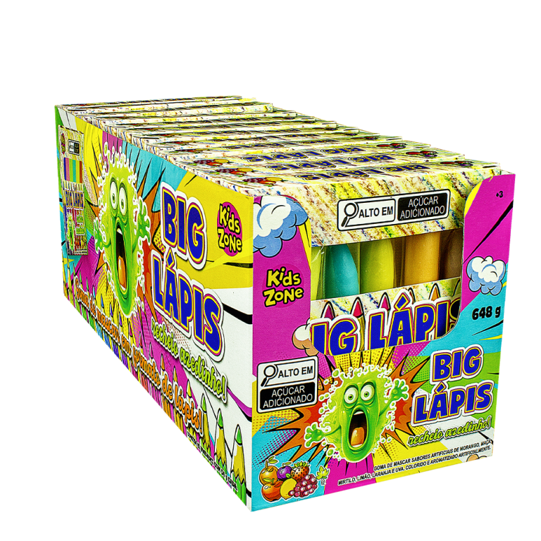 KIDS BIG LAPIS GOMA DE MASCAR C/ RECHEIO AZEDINHO 55G C/12