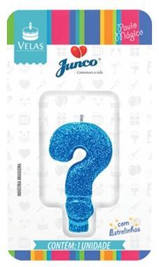 VELA ANIVERSARIO LIVE COLORS C/ GLITTER AZUL INTERROGACAO C/10