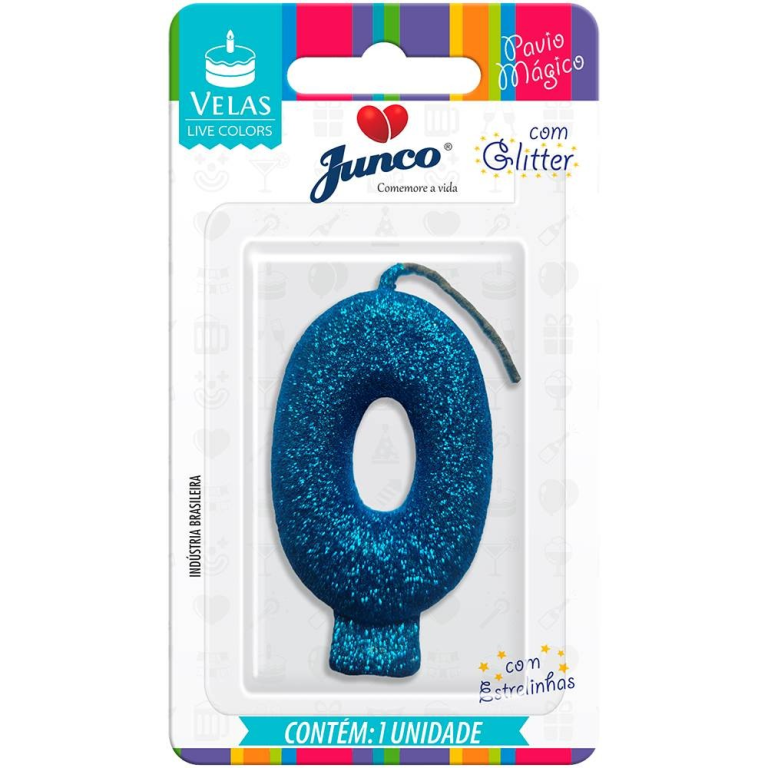 VELA ANIVERSARIO LIVE COLORS C/ GLITTER AZUL N.0  C/10