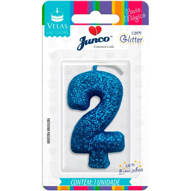VELA ANIVERSARIO LIVE COLORS C/ GLITTER AZUL N.2  C/10