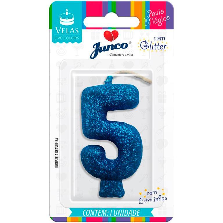 VELA ANIVERSARIO LIVE COLORS C/ GLITTER AZUL N.5  C/10