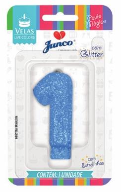 VELA ANIVERSARIO LIVE COLORS C/ GLITTER AZUL N.7  C/10