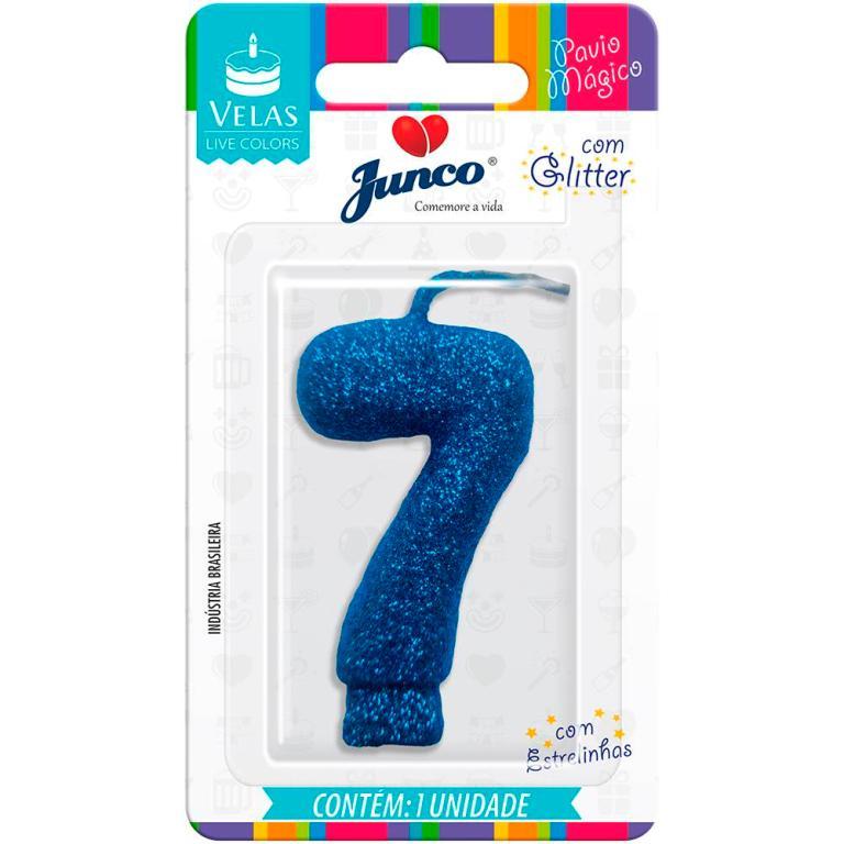 VELA ANIVERSARIO LIVE COLORS C/ GLITTER AZUL N.7  C/10