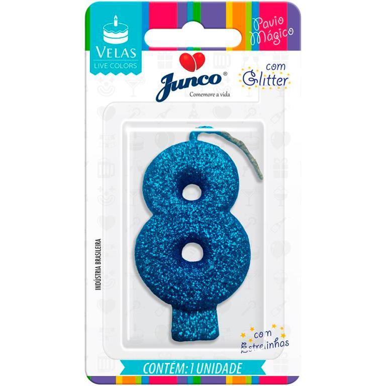 VELA ANIVERSARIO LIVE COLORS C/ GLITTER AZUL N.8  C/10