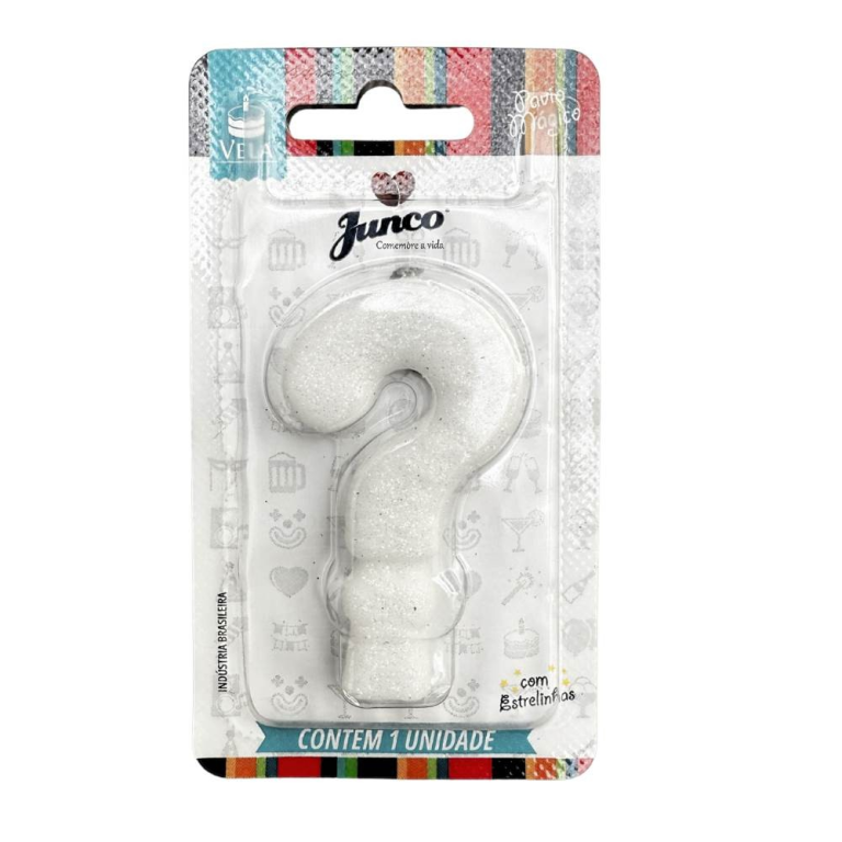 VELA ANIVERSARIO LIVE COLORS C/ GLITTER BRANCA INTERROGACAO  C/10