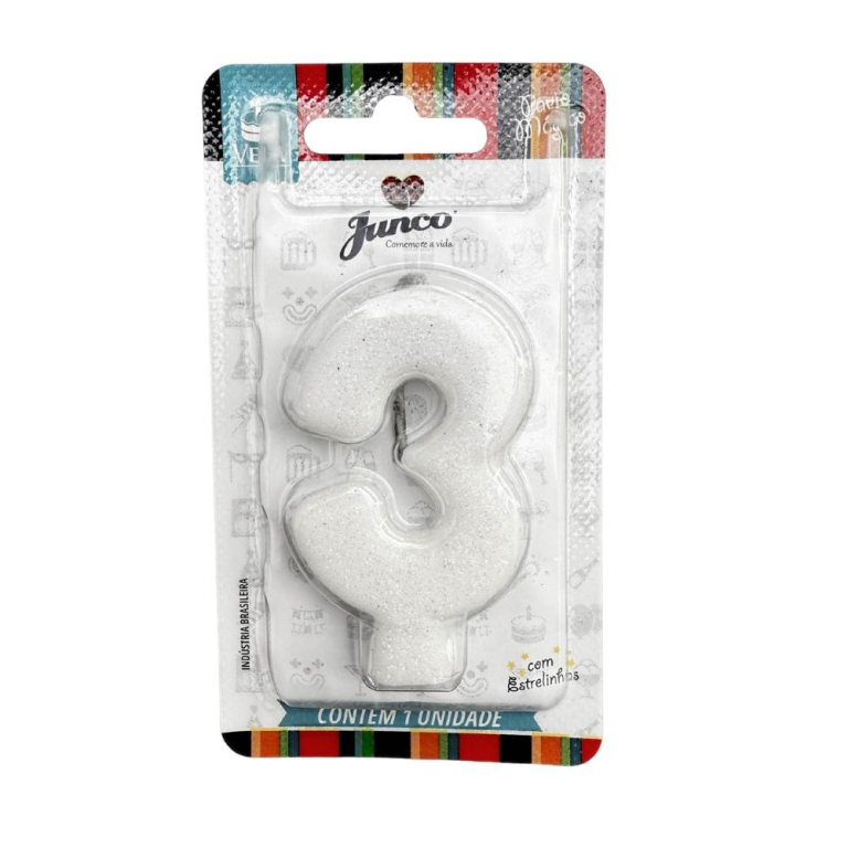 VELA ANIVERSARIO LIVE COLORS C/ GLITTER BRANCA N.3  C/10