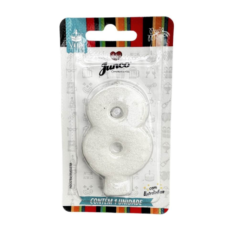 VELA ANIVERSARIO LIVE COLORS C/ GLITTER BRANCA N.8  C/10