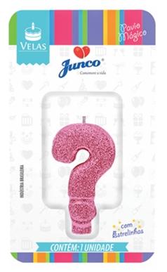 VELA ANIVERSARIO LIVE COLORS C/ GLITTER ROSA BEBE INTERROGACAO C/10