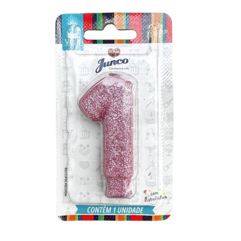 VELA ANIVERSARIO LIVE COLORS C/ GLITTER ROSA BEBE N.1  C/10