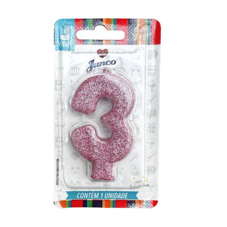 VELA ANIVERSARIO LIVE COLORS C/ GLITTER ROSA BEBE N.3  C/10