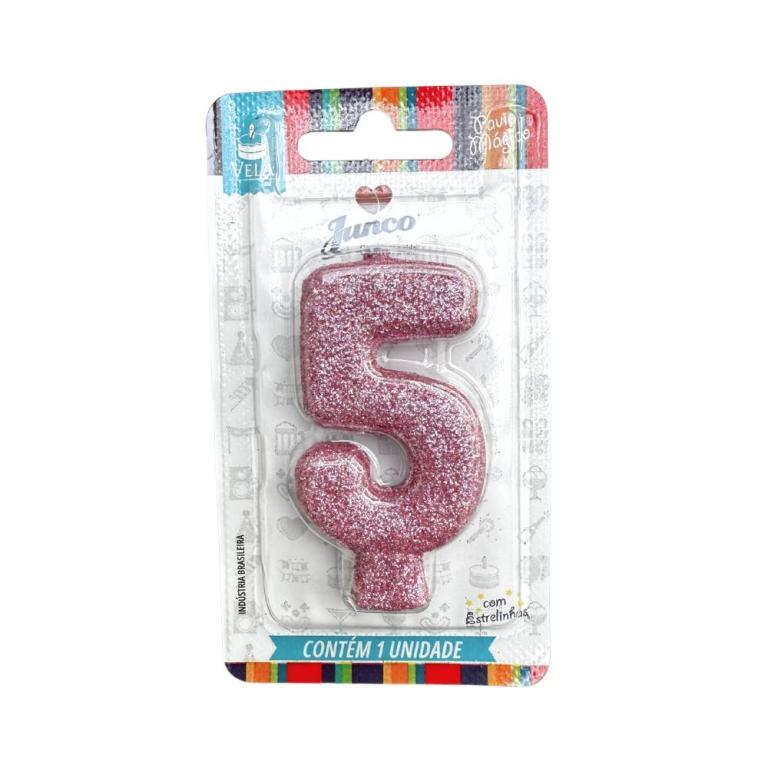 VELA ANIVERSARIO LIVE COLORS C/ GLITTER ROSA BEBE N.5  C/10