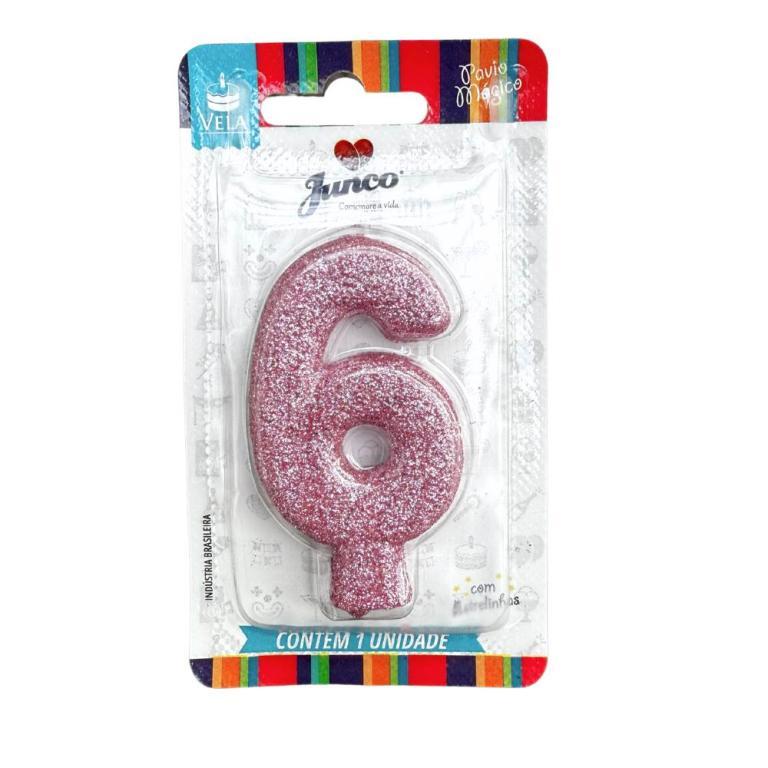 VELA ANIVERSARIO LIVE COLORS C/ GLITTER ROSA BEBE N.6  C/10