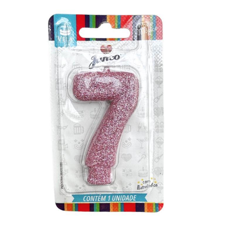 VELA ANIVERSARIO LIVE COLORS C/ GLITTER ROSA BEBE N.7  C/10