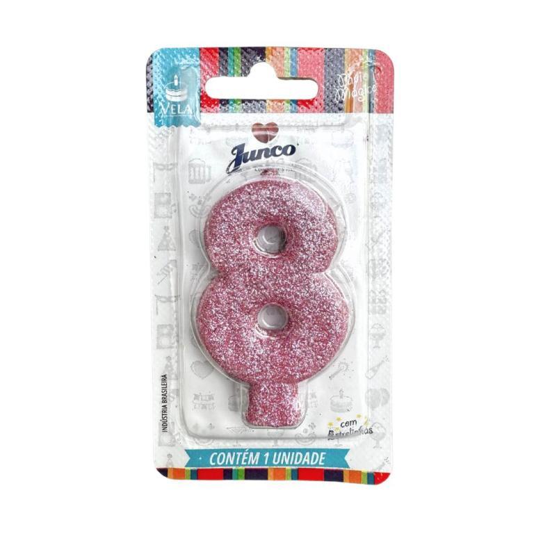 VELA ANIVERSARIO LIVE COLORS C/ GLITTER ROSA BEBE N.8  C/10