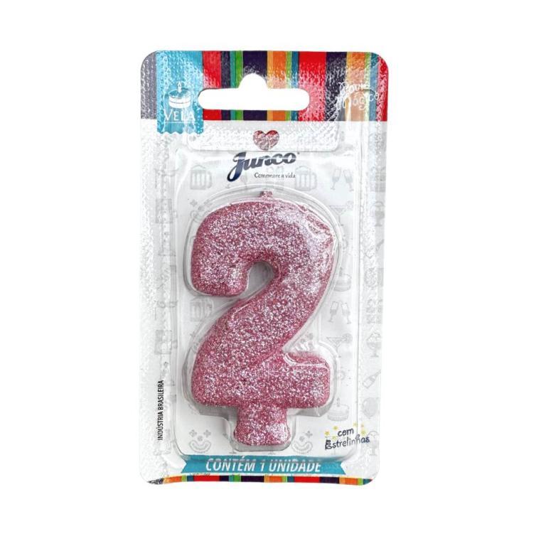 VELA ANIVERSARIO LIVE COLORS C/ GLITTER ROSA BEBE N.2  C/10