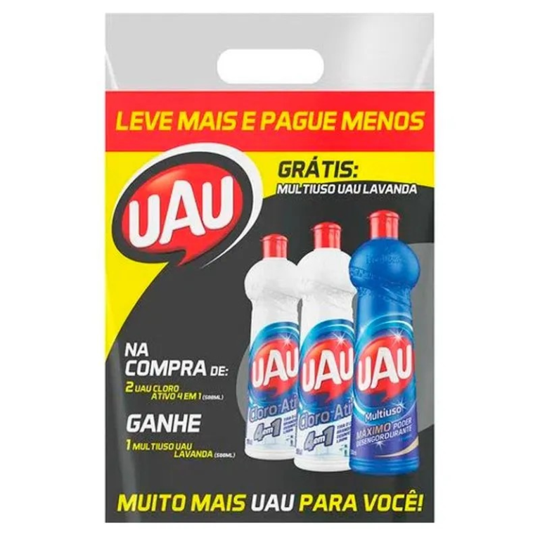 UAU KIT MULTIUSO 2 CLORO ATIVO + 1 DESENGORDURANTE 3X500ML