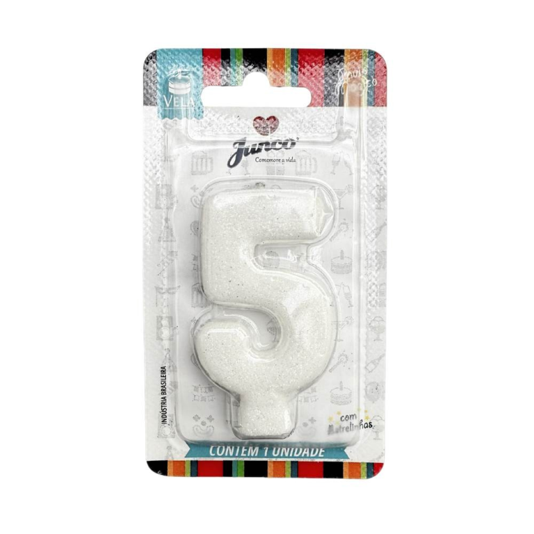 VELA ANIVERSARIO LIVE COLORS C/ GLITTER BRANCA N.5 C/10