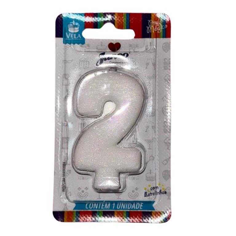 VELA ANIVERSARIO LIVE COLORS C/ GLITTER BRANCA N.2 C/10