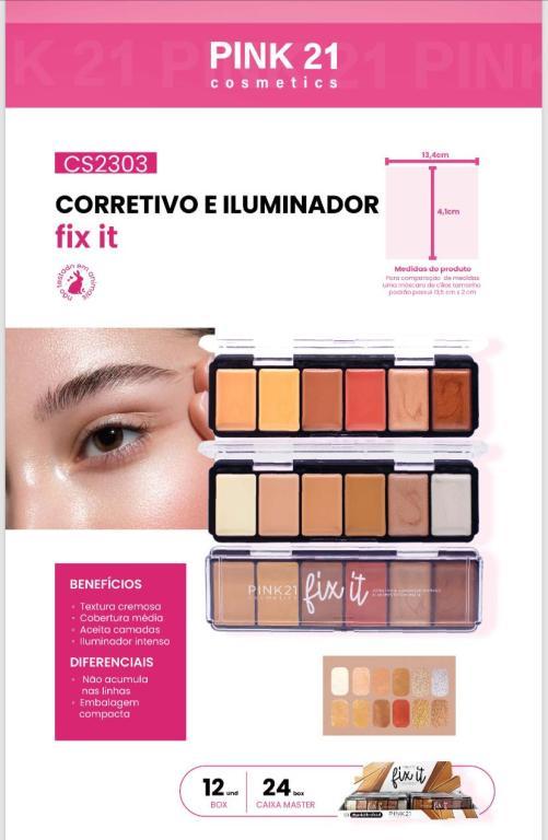 CORRETIVO E ILUMINADOR CREMOSO FIX IT C/ 12UNID - PINK 21