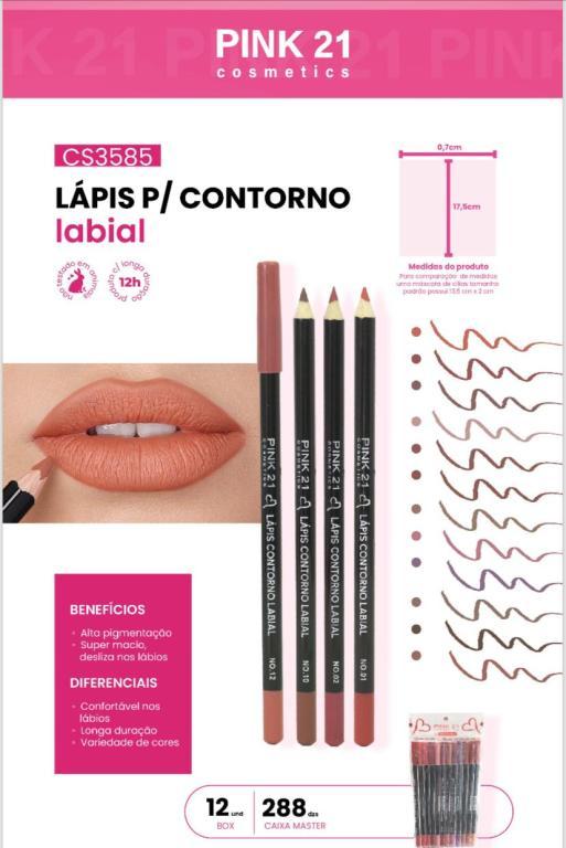 LÁPIS CONTORNO LABIAL C/12 UNID - PINK 21INID