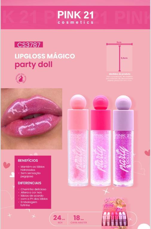 LIPGLOSS MÁGICO PARTY DOLLY C/24 UNID - PINK 21