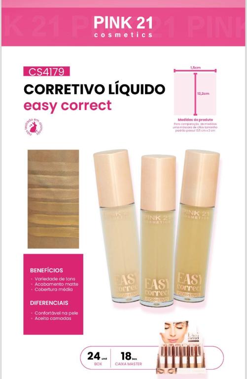 CORRETIVO LÍQUIDO EASY CORRECT (08 TONALIDADES) C/24 UNID - PINK 21