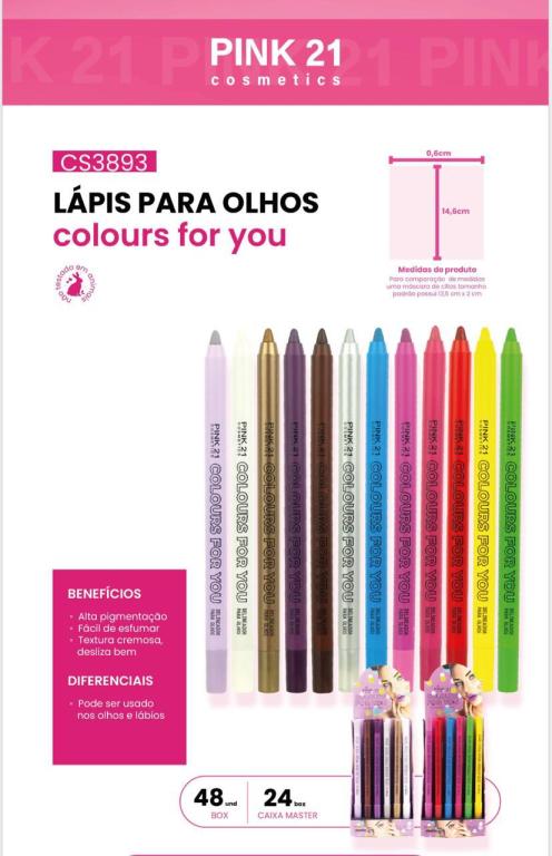 LÁPIS PARA OLHOS COLOURS FOR YOU C/48 UNID - PINK 21