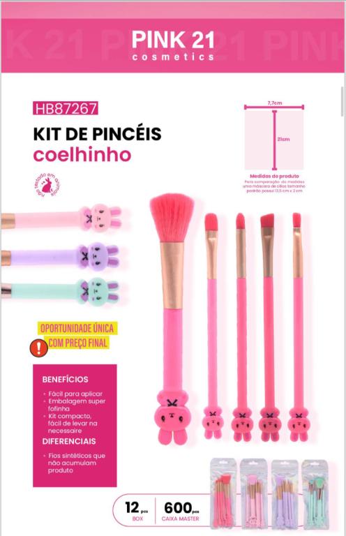 KIT 5 PINCÉIS COELHINHO CORES SORTIDAS - AVULSO - PINK 21