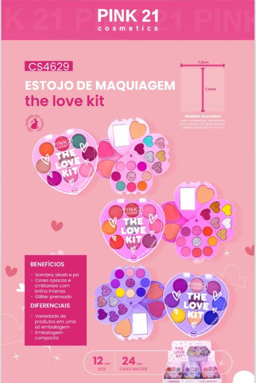 KIT DE MAQUIAGEM THE LOVE (SOMBRAS,BLUSH e PÓ COMPACTO) C/12 UNID - PINK 21