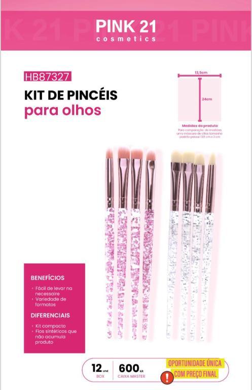 KIT 4 PINCÉIS C/GLITTER PARA MAQUIAGEM - AVULSO - PINK 21