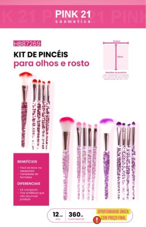 KIT 5 PINCÉIS C/GLITTER PARA MAQUIAGEM - AVULSO - PINK 21