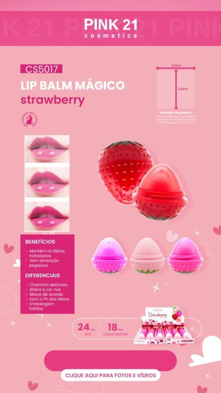 LIP BALM MORANGUINHO C/ 24 UNIDADES - PINK 21