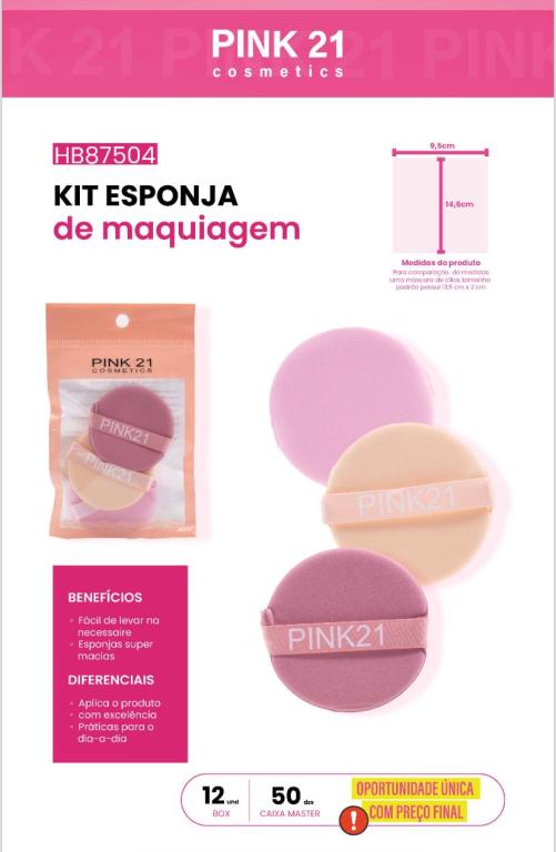 TRIO DE ESPONJAS PARA MAQUIAGEM C/12 UNID - PINK 21