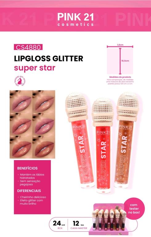 LIPGLOSS GLITTER SUPER STAR C/24 UNID - PINK 21