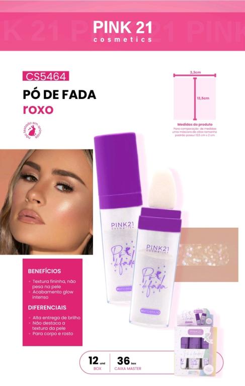 PÓ DE FADA MULTIBRILHO C/12 UNID - PINK 21