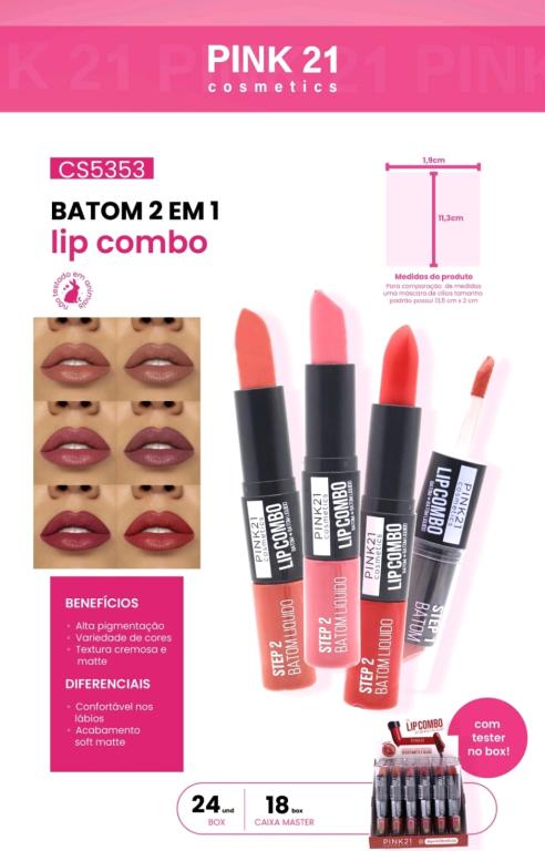 LIP COMBO (BATOM + BATOM LÍQUIDO) C/24 UNID - PINK 21