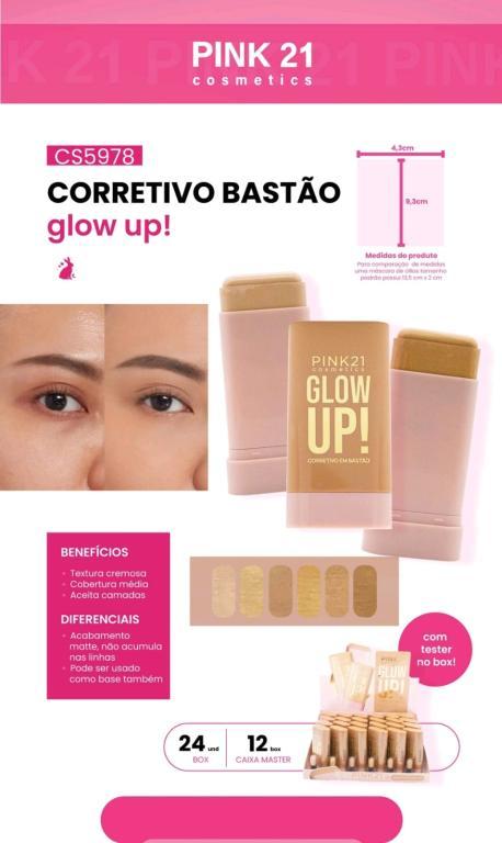 CORRETIVO EM BASTÃO GLOW UP C/24 UNID - PINK 21