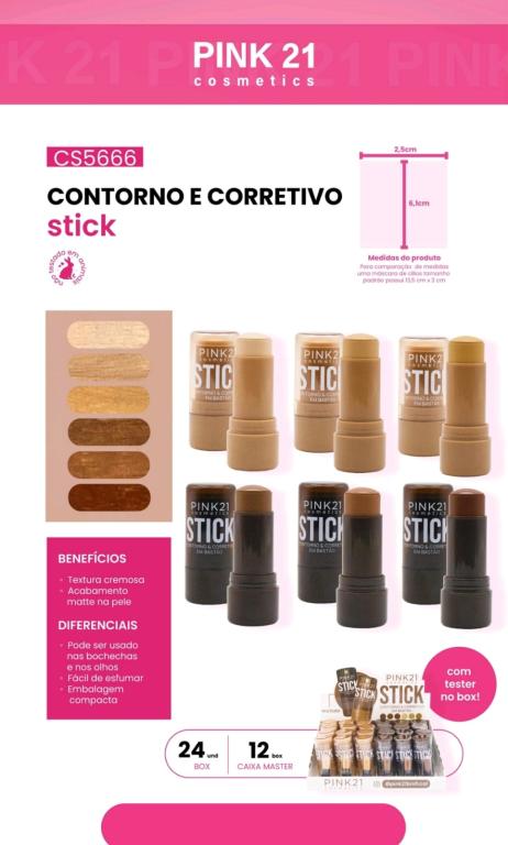 CONTORNO + CORRETIVO EM BASTÃO C/24 UNIS - PINK 21