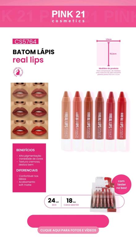 BATOM LÁPIS REAL LIPS C/4 UNID - PINK 21