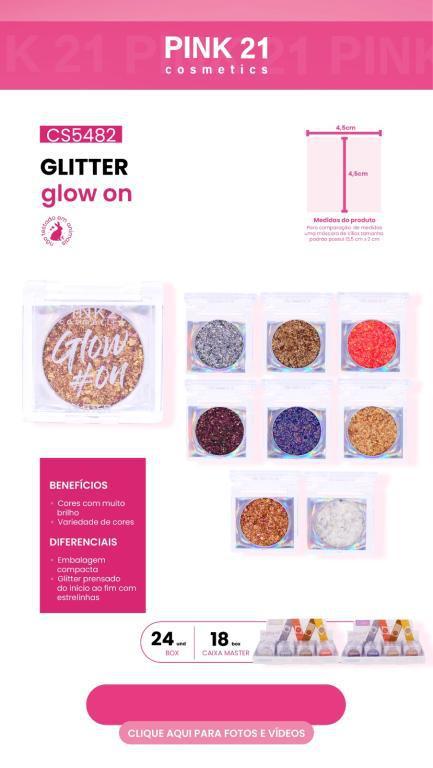PALETA DE GLITTER UNITÁRIA GLOW ON C/24 UNID - PINK 21