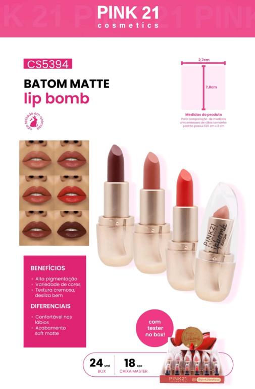 BATOM MATTE LIP BOMB C/24 UNID - PINK 21