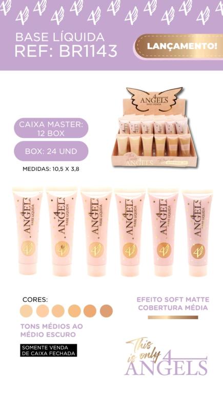 BASE LIQUIDA SOFT MATTE (TONS CLAROS AO MÉDIO ESCURO) C/24 UNID - 4 ANGELS